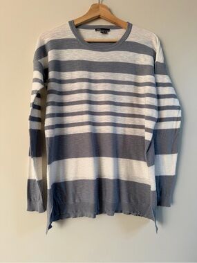 100% Cotton Vince Striped Lightweight Sweater in Gray and White Size XS